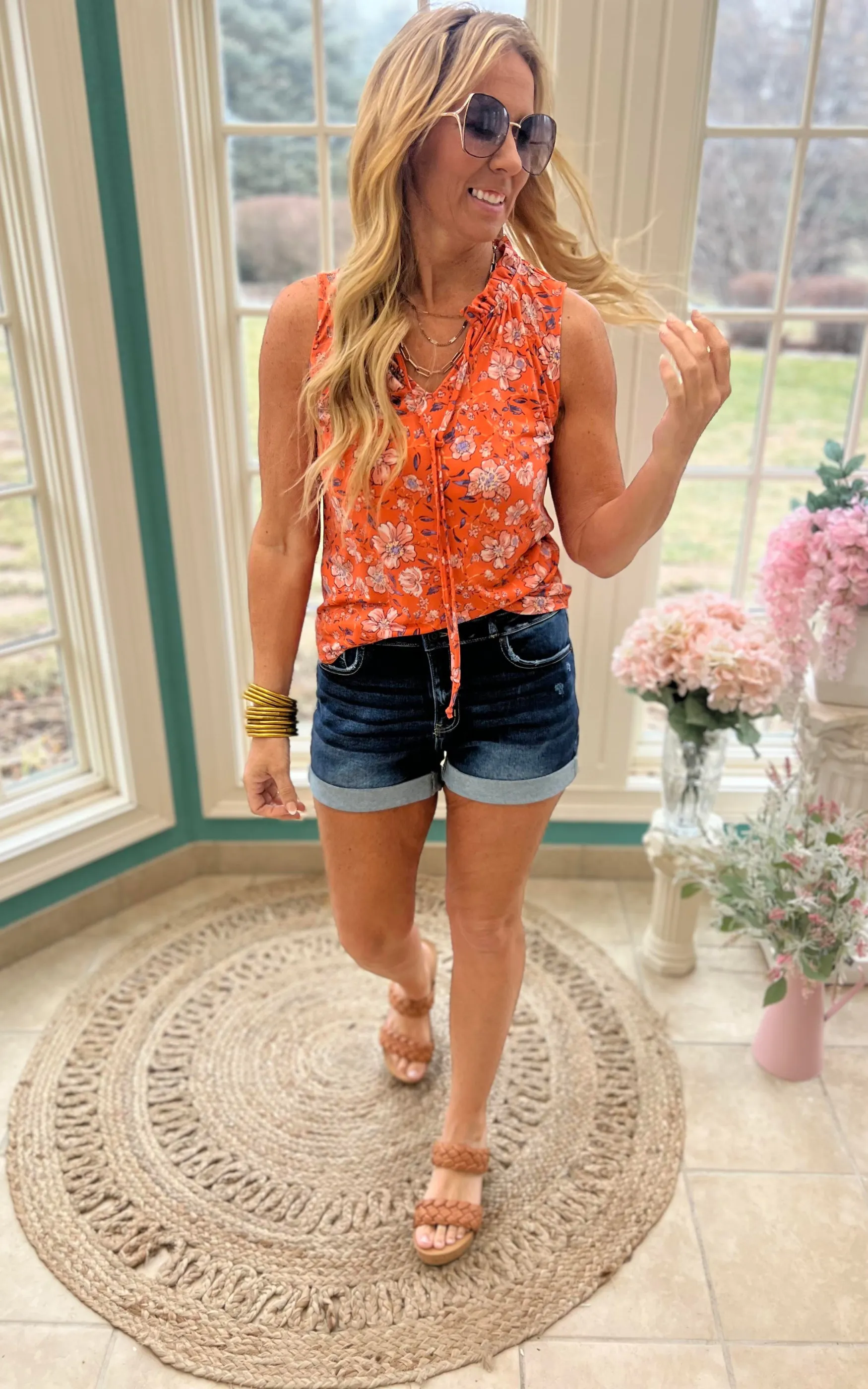 Cuffed Double Button Denim Shorts DARK WASH by Zenana | FINAL SALE