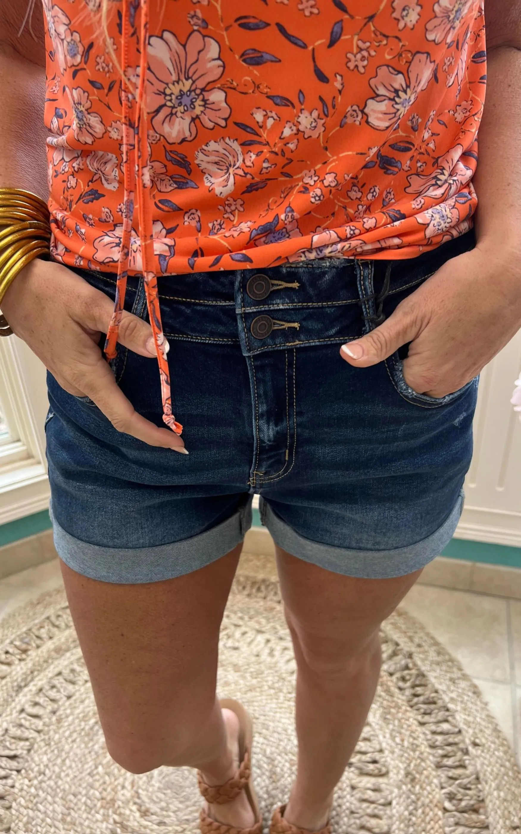 Cuffed Double Button Denim Shorts DARK WASH by Zenana | FINAL SALE