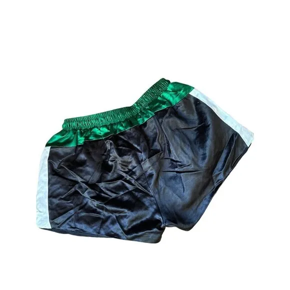 Cynthia Rowley Satin Colorblock Track Shorts Black Green Womens Size Small
