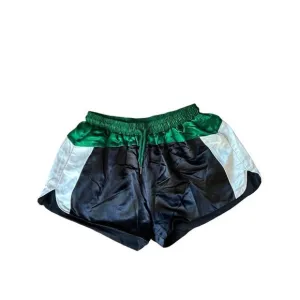 Cynthia Rowley Satin Colorblock Track Shorts Black Green Womens Size Small