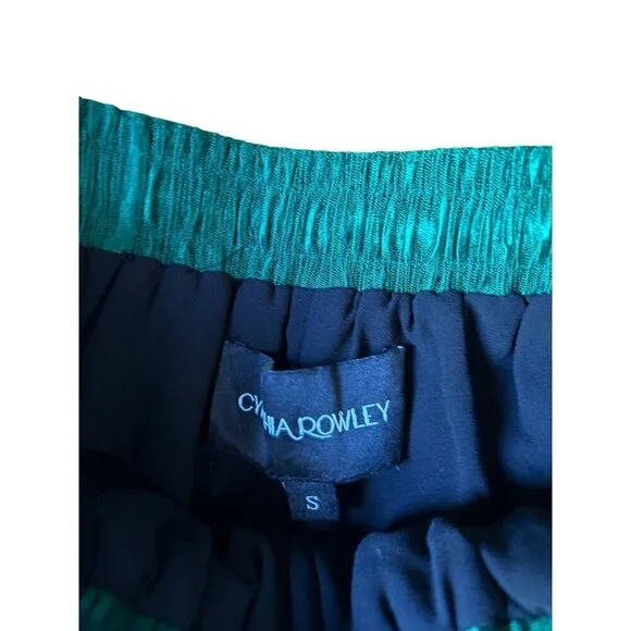 Cynthia Rowley Satin Colorblock Track Shorts Black Green Womens Size Small