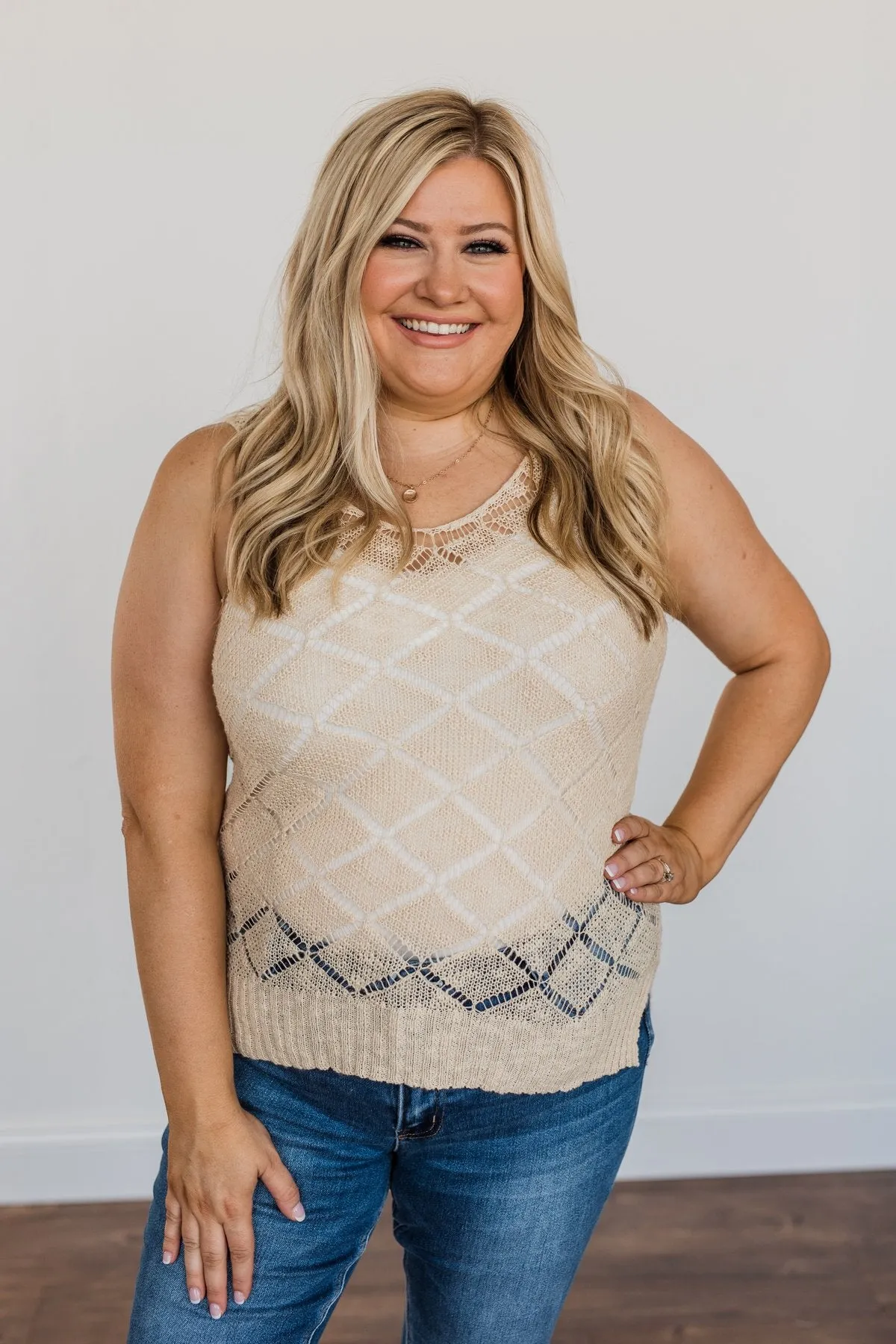 Dance Like No One's Watching Crochet Tank Top- Light Tan