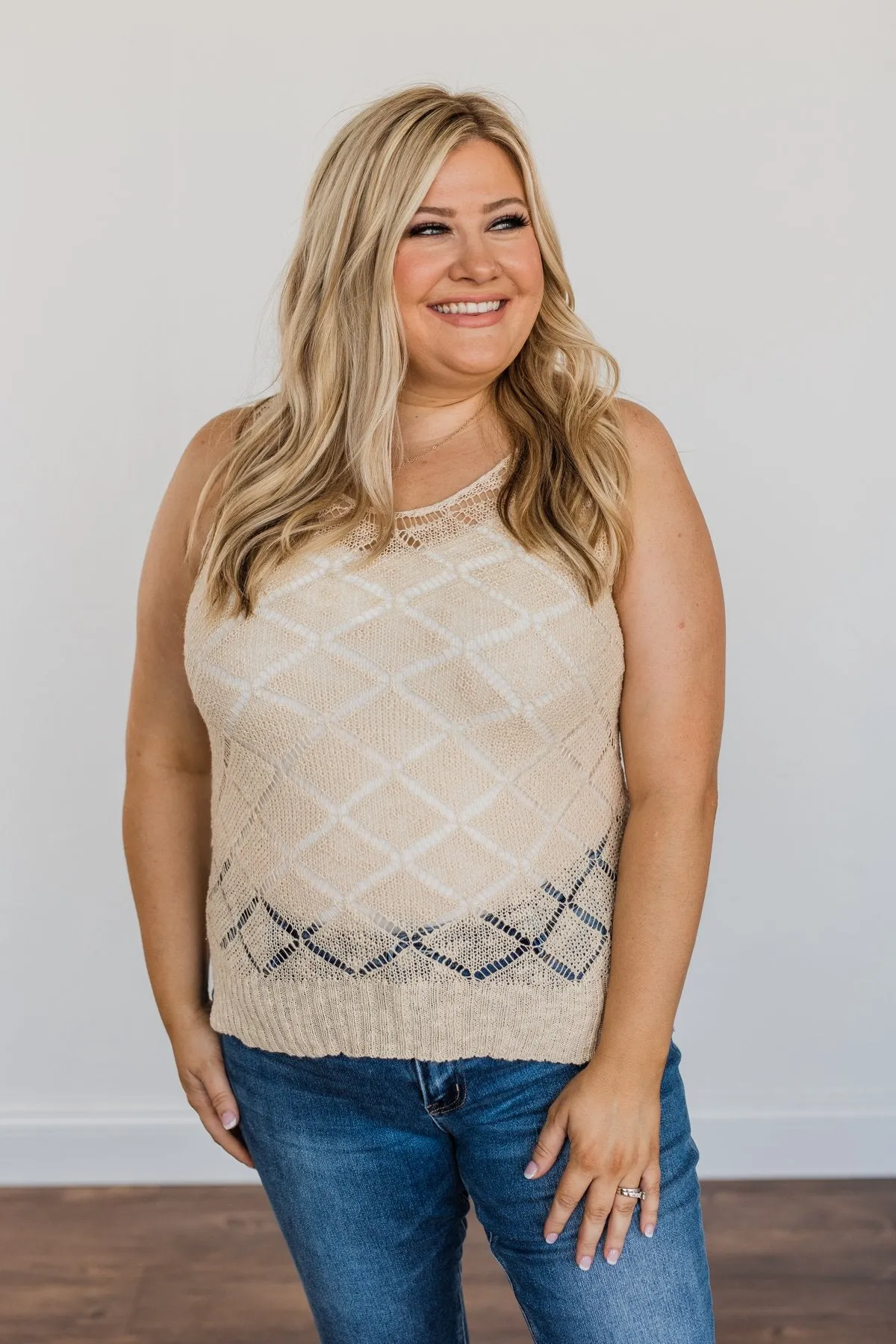Dance Like No One's Watching Crochet Tank Top- Light Tan