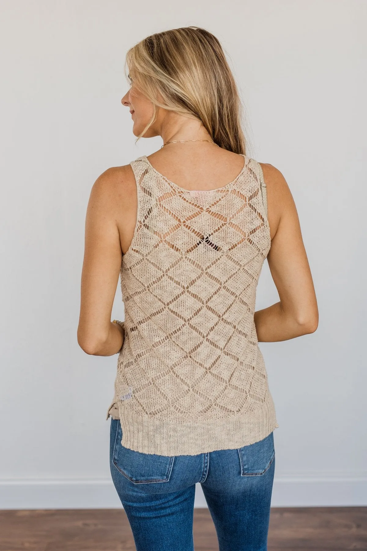 Dance Like No One's Watching Crochet Tank Top- Light Tan