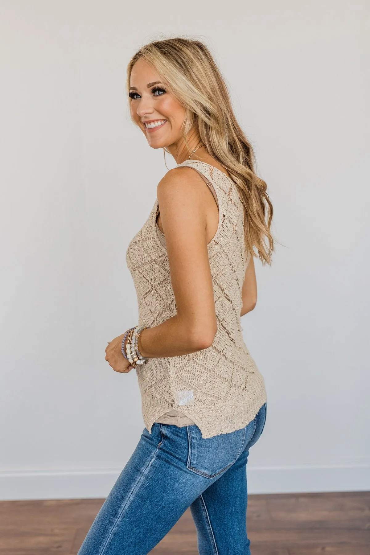 Dance Like No One's Watching Crochet Tank Top- Light Tan