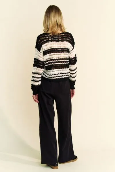 Davi & Dani Contrast Striped Crochet Drop Shoulder Knit Cover Up