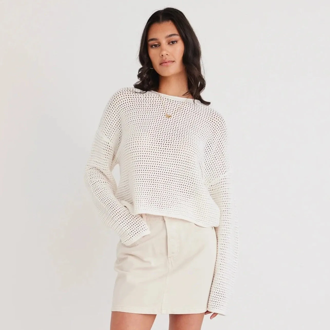 Dawn Crochet Knit Jumper -  Ivory