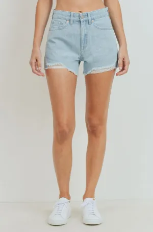 Denim Destroyed Hem High Waist Jean Shorts