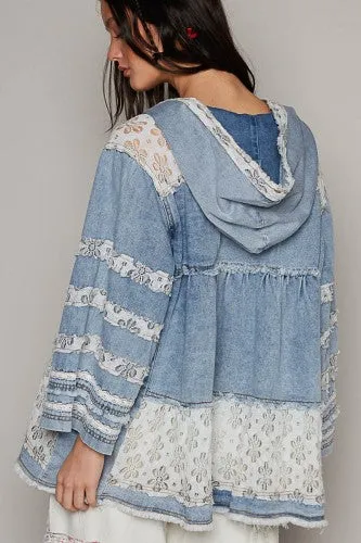 Denim Flutter Crochet Patch Jacket