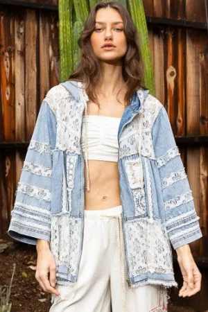 Denim Flutter Crochet Patch Jacket
