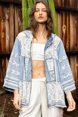 Denim Flutter Crochet Patch Jacket
