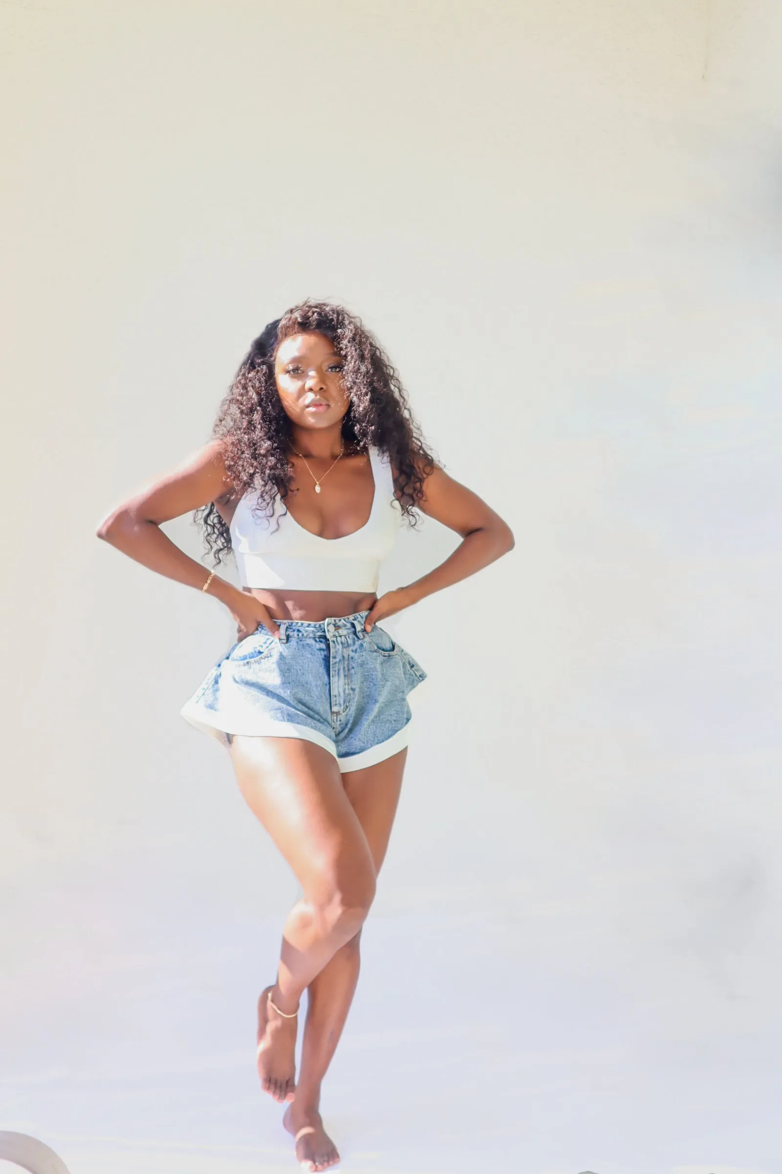 Denim High Waist Patchwork Hit Color Ruffles Shorts
