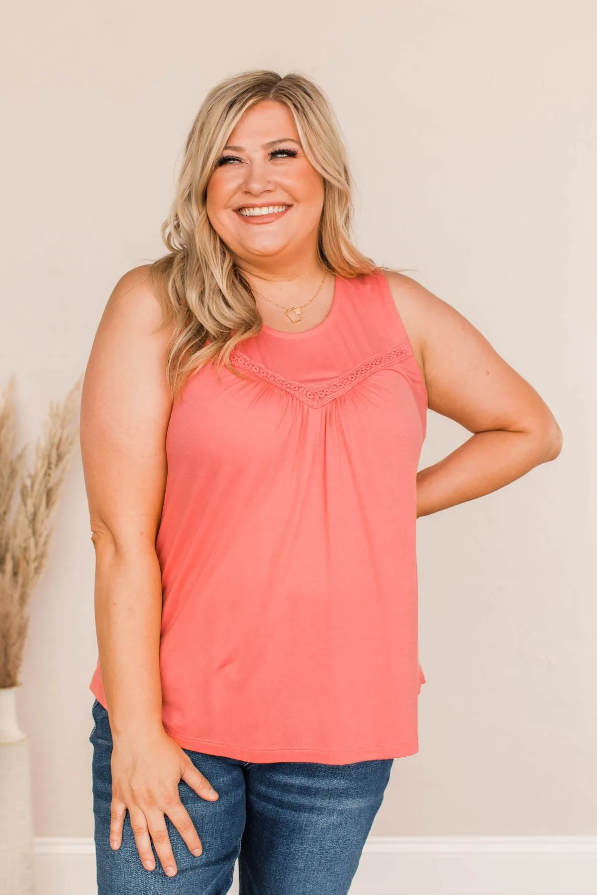 Devoted Darling Knit Tank Top- Coral