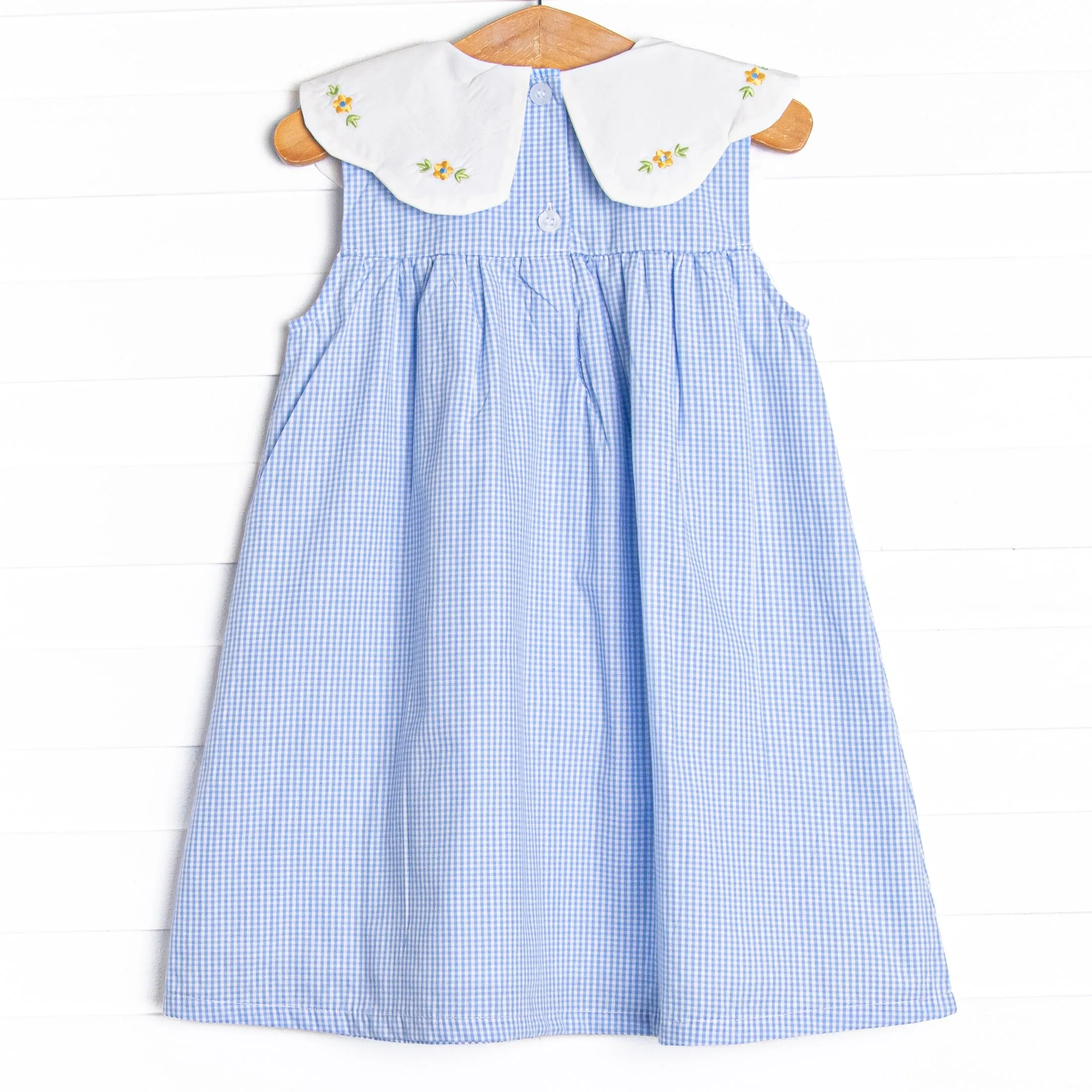 Dew Drop Daisies Embroidered Dress, Blue