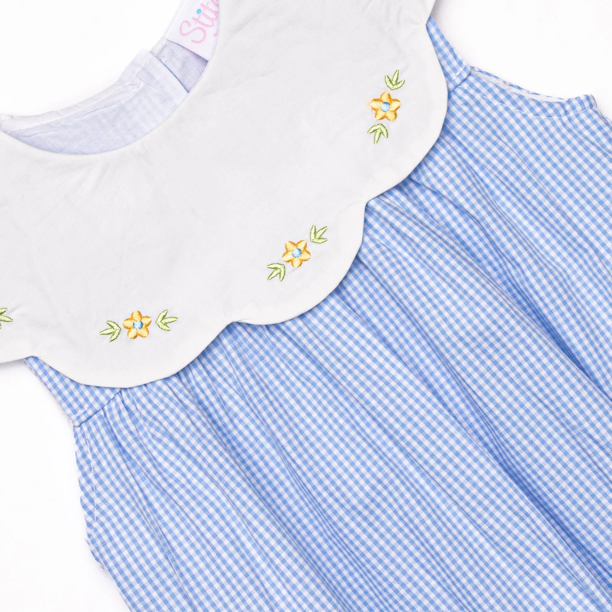 Dew Drop Daisies Embroidered Dress, Blue