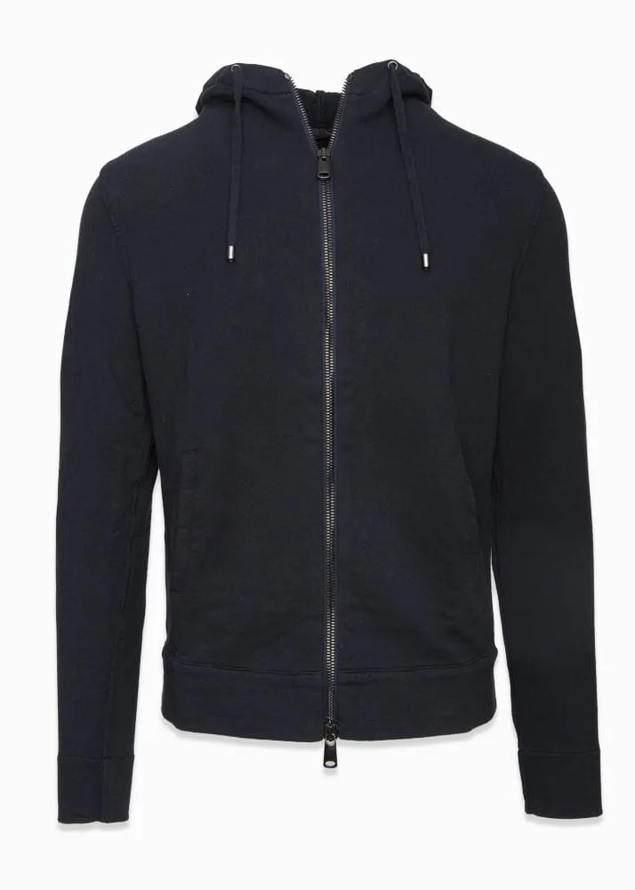 DRAWSTRING COTTON FRENCH TERRY ZIP UP IN NAVY