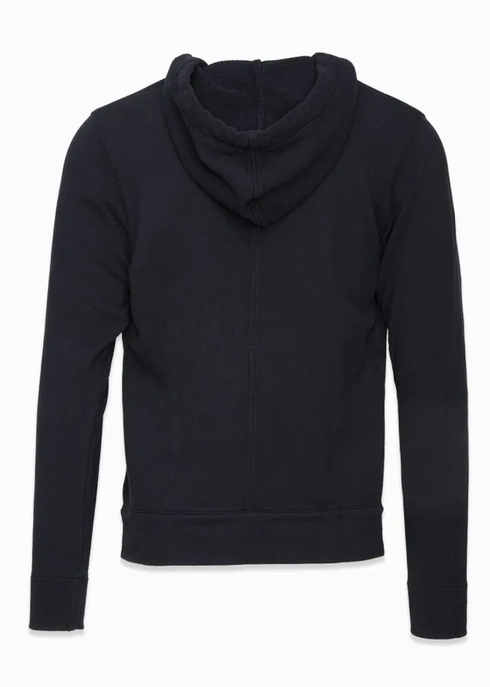 DRAWSTRING COTTON FRENCH TERRY ZIP UP IN NAVY