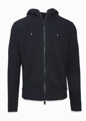 DRAWSTRING COTTON FRENCH TERRY ZIP UP IN NAVY