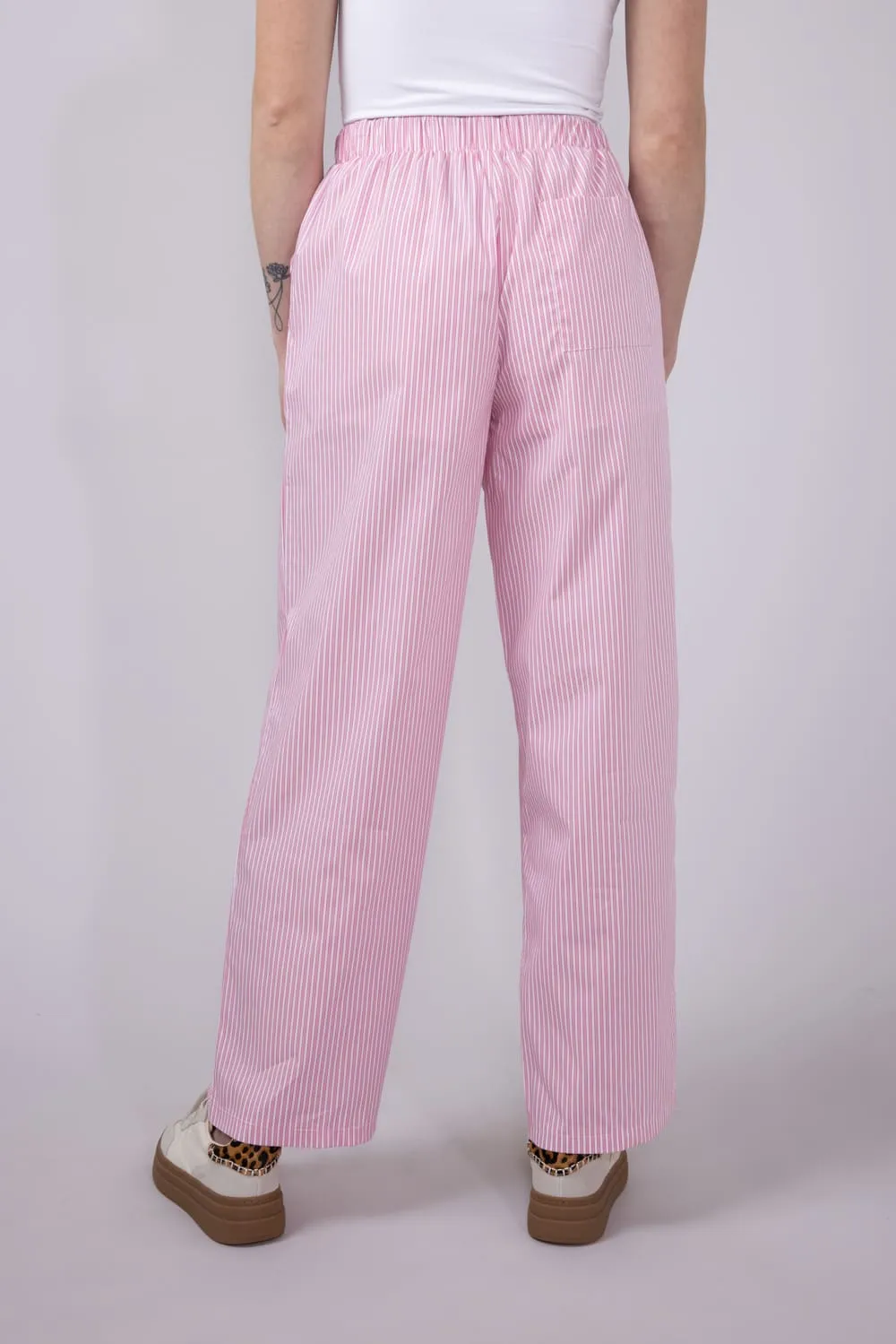 Drawstring Mid Rise Striped Pants for Women in Pink/White | SP2845-WHITE-PINKSTRIPE