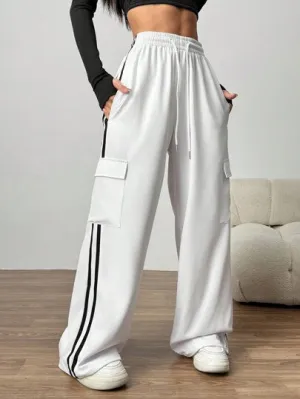 Drawstring Waist Striped Side Pocket Pants