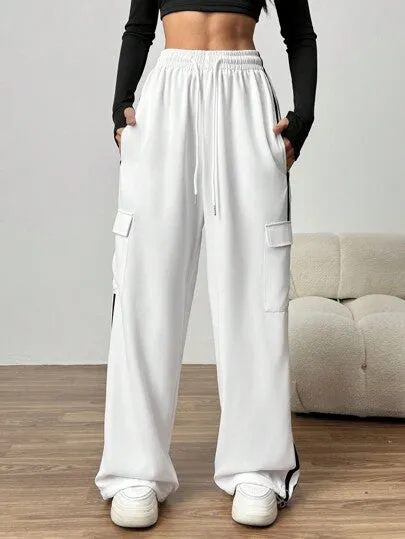 Drawstring Waist Striped Side Pocket Pants