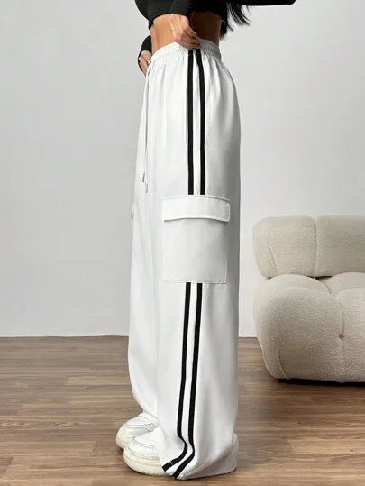 Drawstring Waist Striped Side Pocket Pants