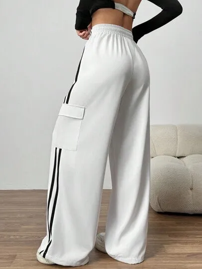 Drawstring Waist Striped Side Pocket Pants