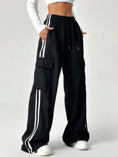 Drawstring Waist Striped Side Pocket Pants