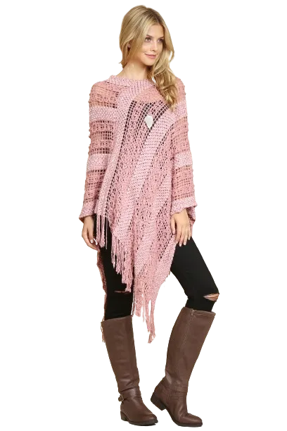 Dusty Pink Crochet Native Pattern Poncho - Pack of 6