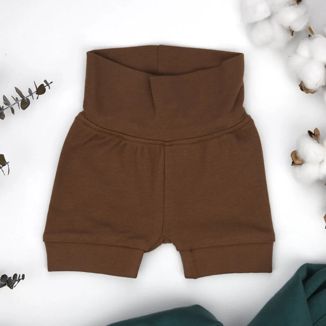 Earthy - High Waist Cotton Baby Shorts - Bark