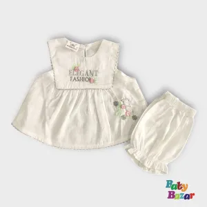 Elegant Fashion Embroidered Baby Dress and Bloomer Set - Silver