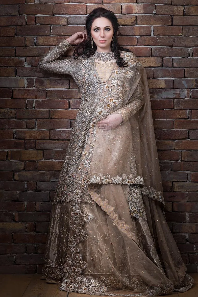 Elegant Pakistani bridal lehnga outfit in copper color # B3315