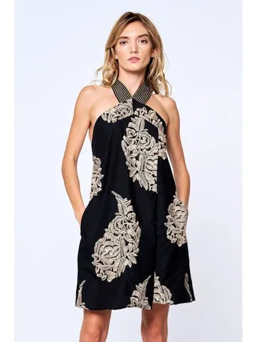Embroidered Halter Mini Dress