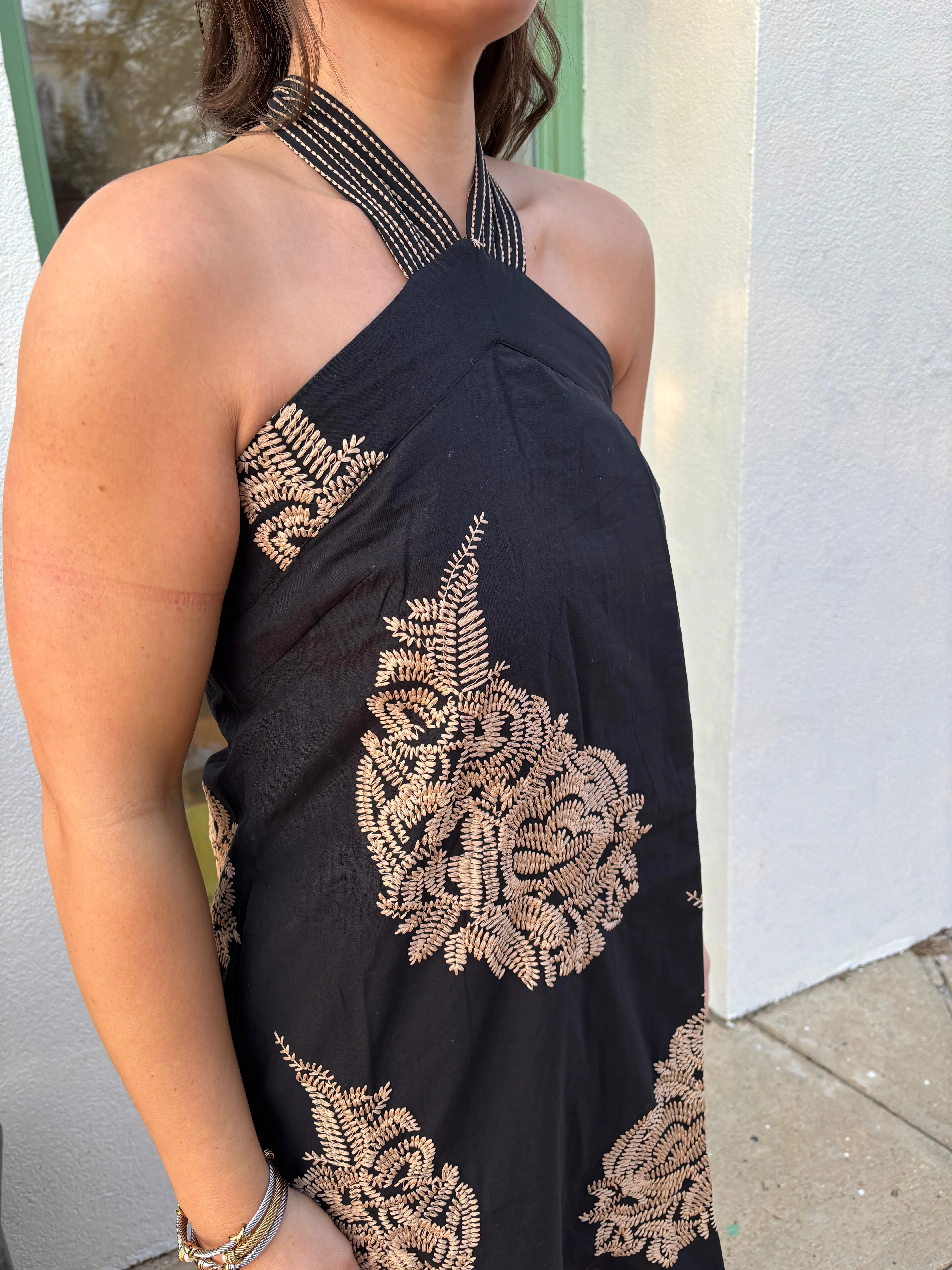 Embroidered Halter Mini Dress