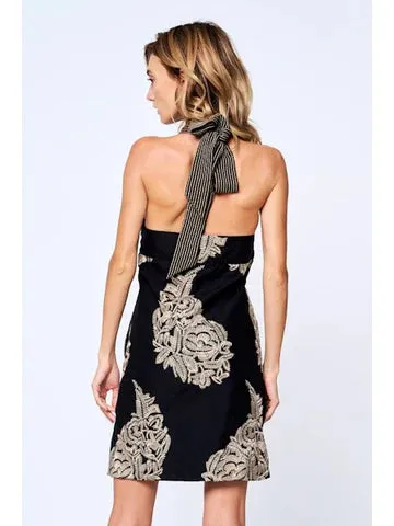 Embroidered Halter Mini Dress