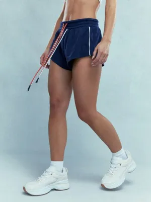 Embroidered Logo Contrast Stripe Running Hot Pants Shorts – Double Drawstrings & Sporty Fit