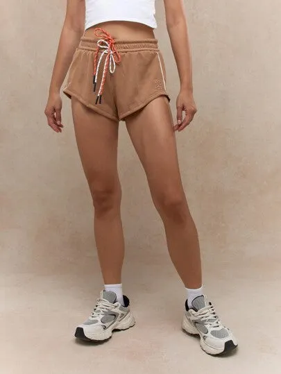 Embroidered Logo Contrast Stripe Running Hot Pants Shorts – Double Drawstrings & Sporty Fit