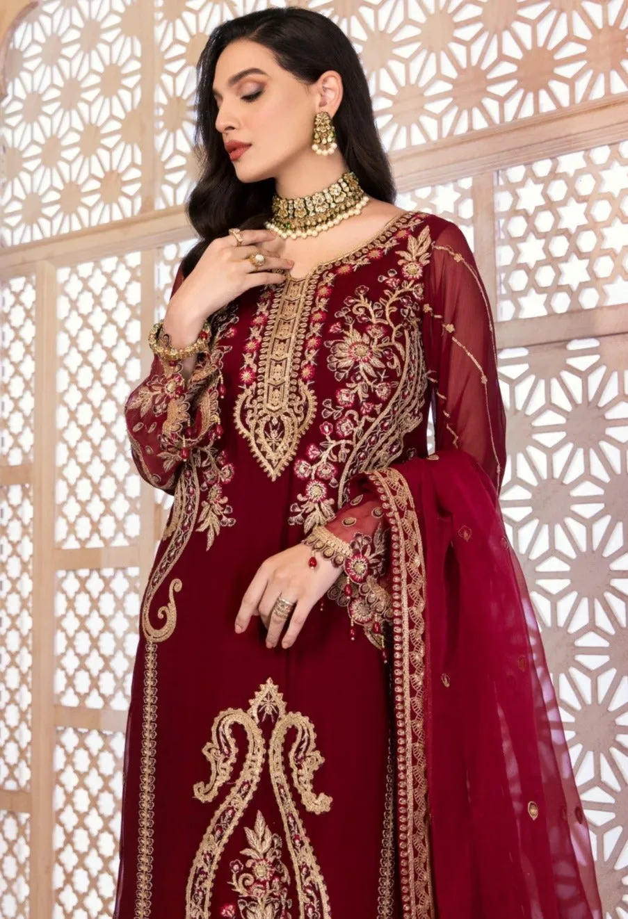 Embroidered Red Kameez Salwar by Pakistani Designer #PF334