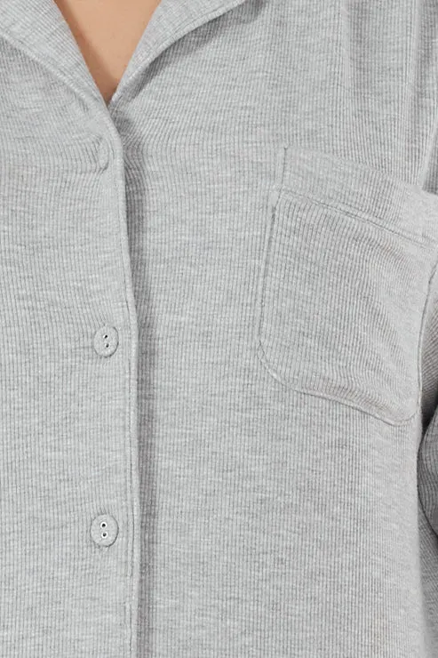 Emilia Ribbed Lounge PJ Set - Grey