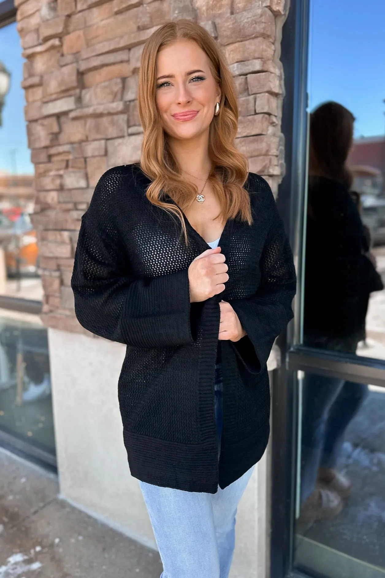 Emmy Crochet Cardigan Black