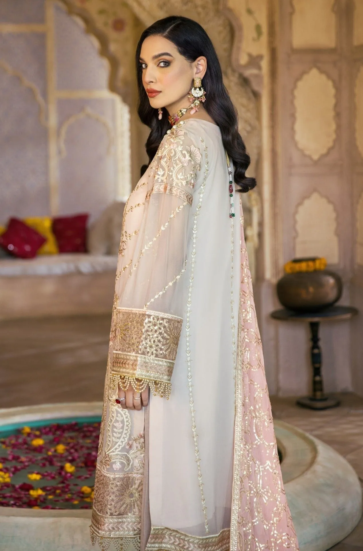Ethereal White Kameez Salwar with Golden Details #PF333