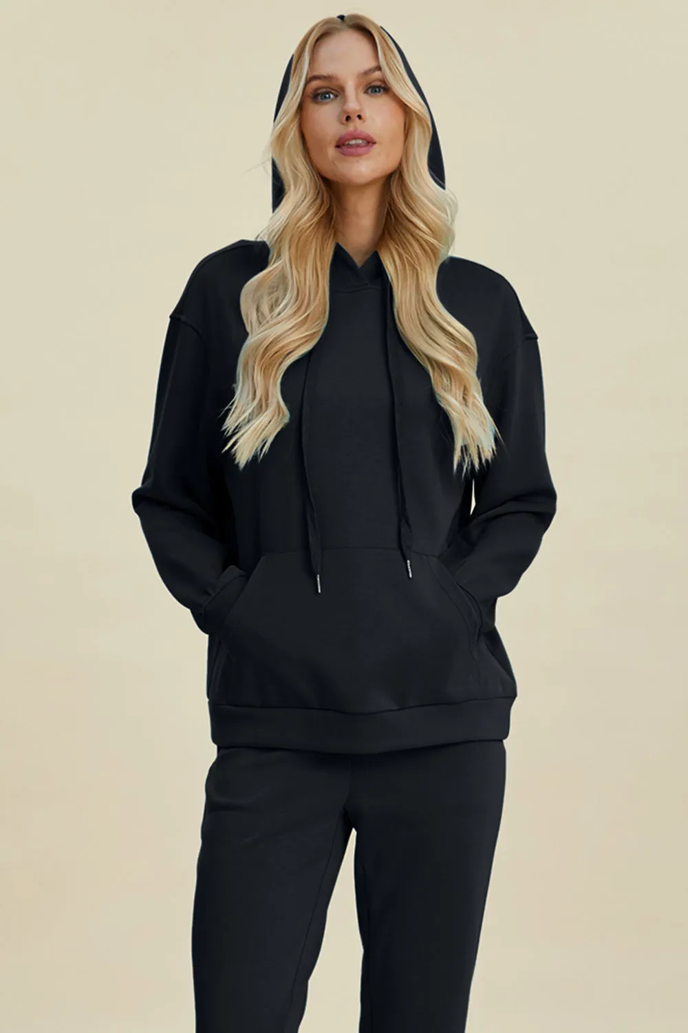 Everyday Drawstring Long Sleeve Hoodie with Kangaroo Pocket