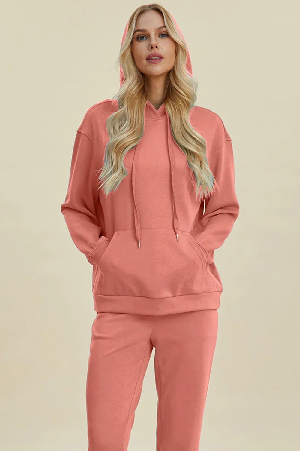 Everyday Drawstring Long Sleeve Hoodie with Kangaroo Pocket