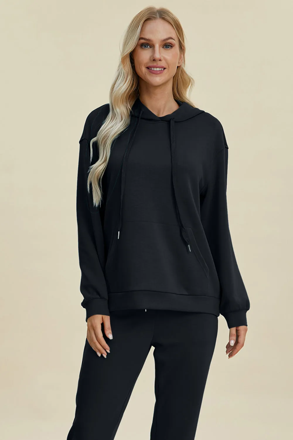 Everyday Drawstring Long Sleeve Hoodie with Kangaroo Pocket