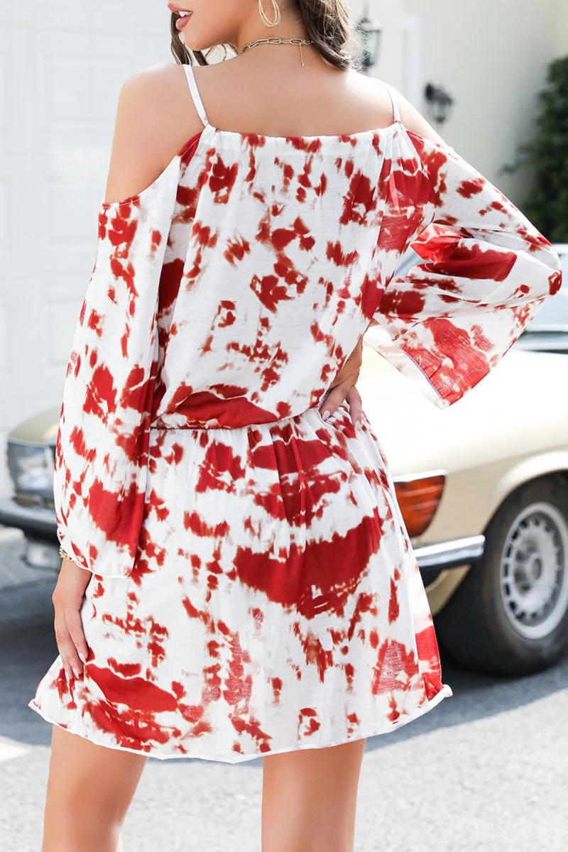 Fashion Street Tie-Dye Patchwork Spaghetti Strap Waist Skirt Dresses