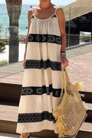 Fashion Striped Spaghetti Strap Straight Dresses