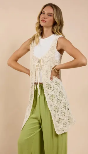 FELL FOR YOU CROCHET FRONT TIE CARDIGAN