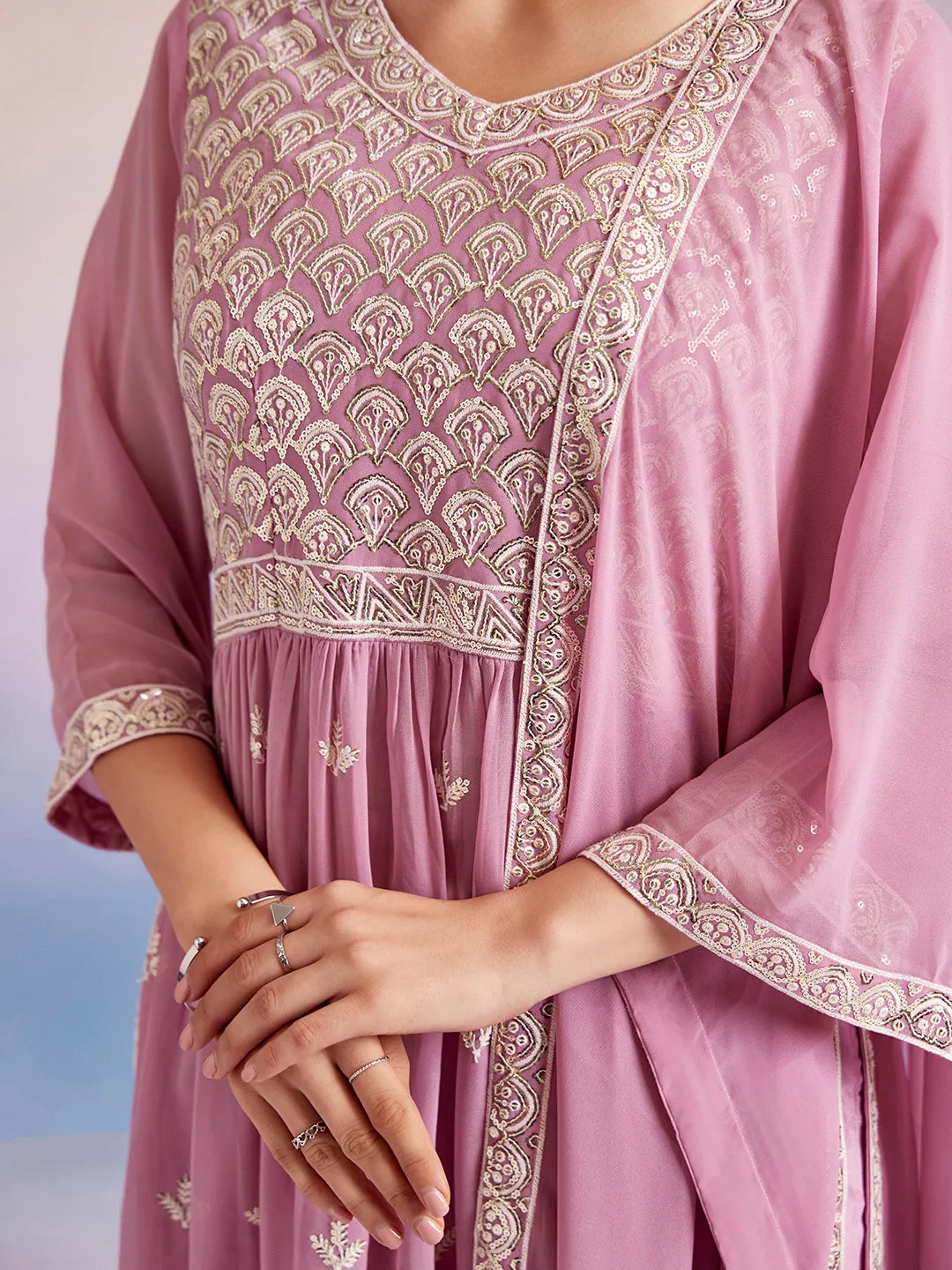 Festive Embroidered Naira Cut Kurta Set With Dupatta