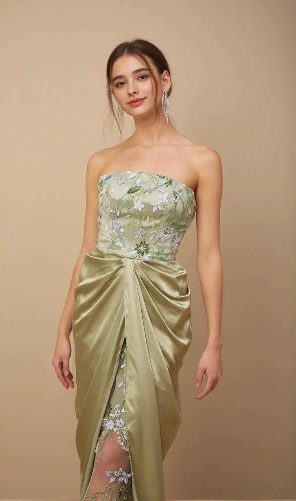 Flavia floral-embroidered panelled maxi dress