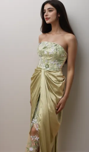 Flavia floral-embroidered panelled maxi dress